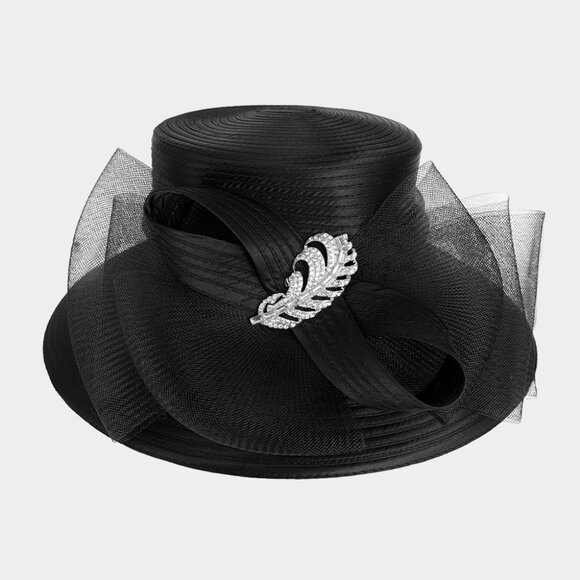 Elegant Dressy Hat Ribbon Rhinestone Accent Derby Church Brunch Tea